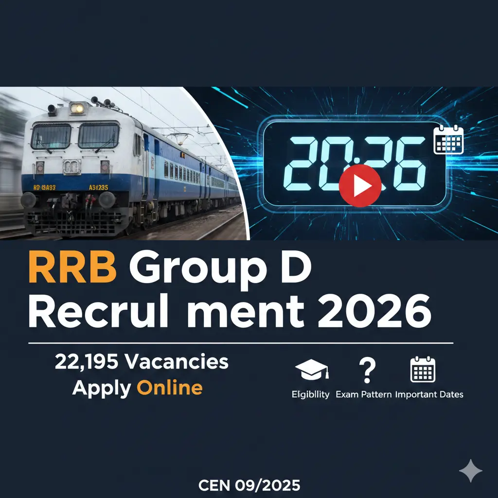 RRB Group D Recruitment 2026 – 22,195 Vacancies | Apply Online, Eligibility, Exam Pattern, Dates