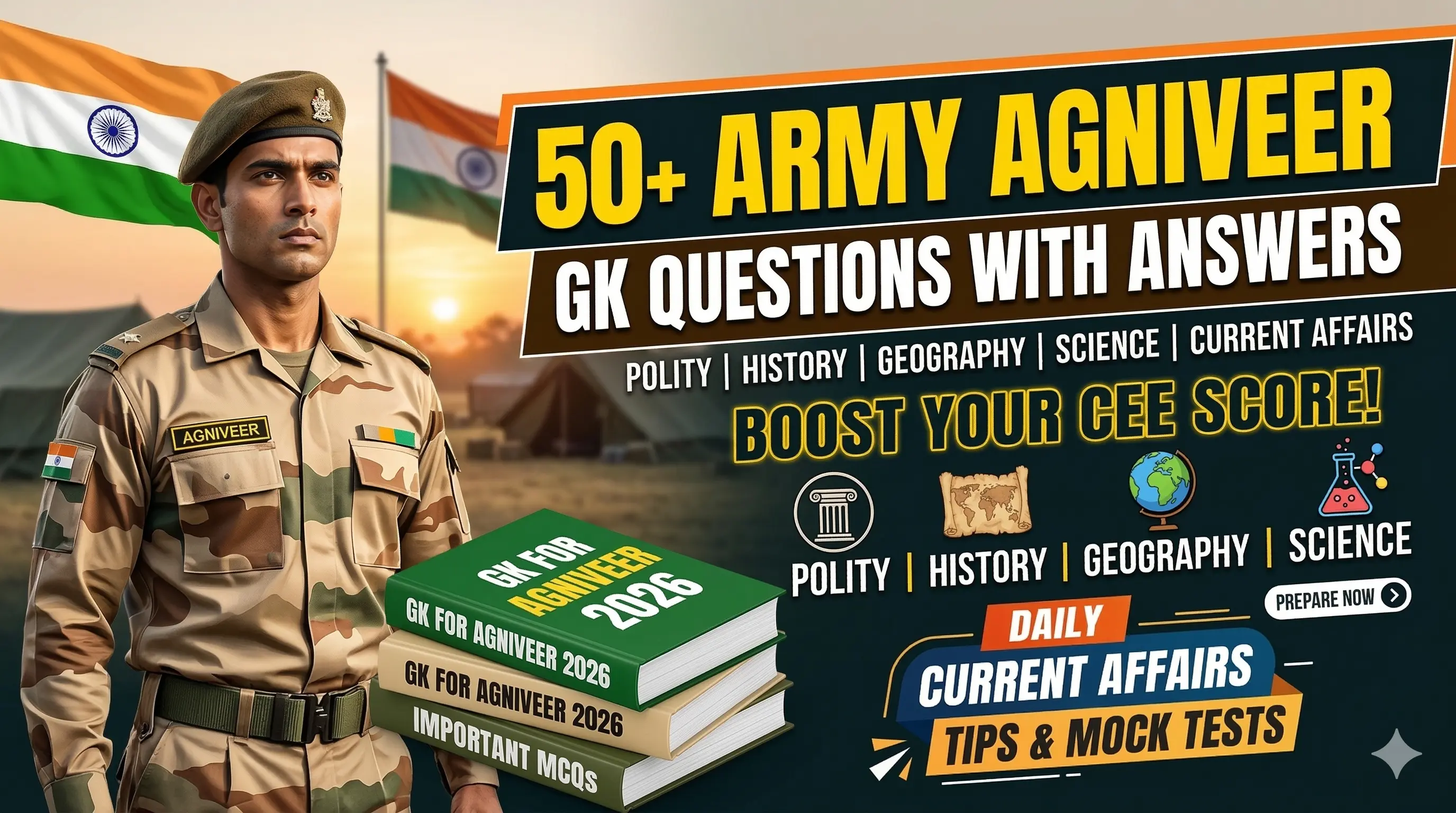 Army Agniveer GK Important Questions 2026 with Answers – Top 50+ MCQs for CEE Preparation